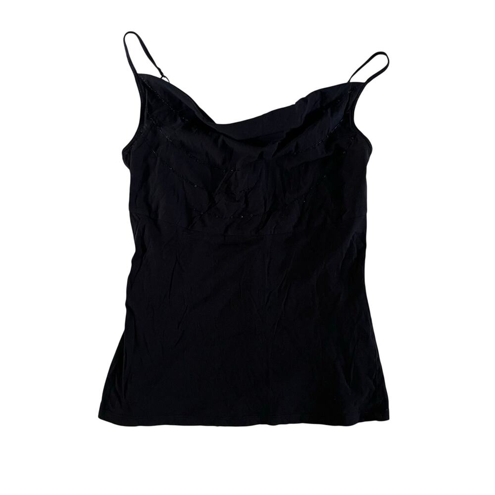Vtg Y2K 2000s Black Beaded Cowl Neck Cami Tank Top Sz S Whimsygoth Fairy Grunge